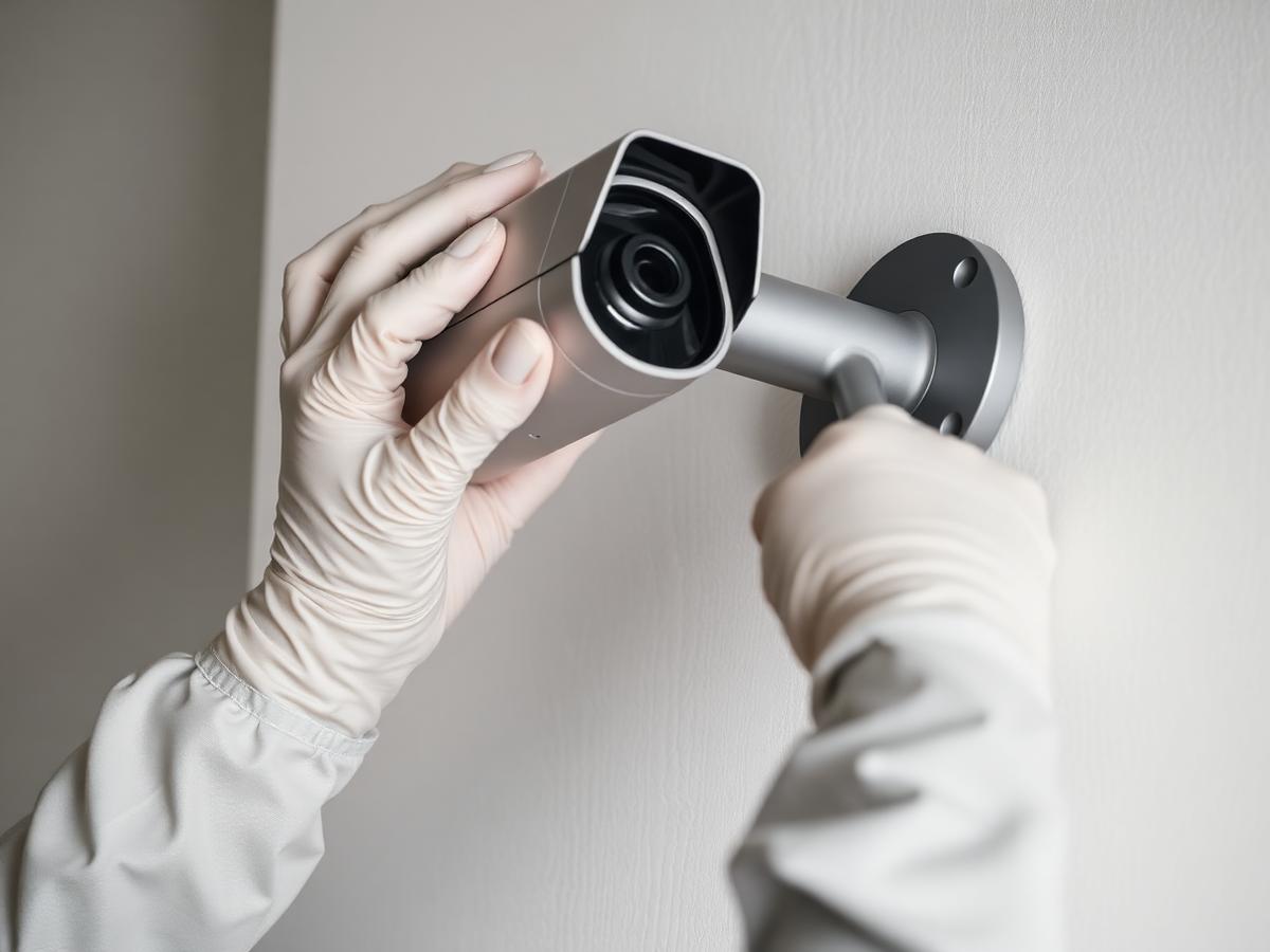 Technician installing a discreet security camera